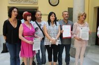 Representantes de CSSP, Unidos Podemos, IU y PP en la Delegaci&oacute;n del Gobierno andaluz. 