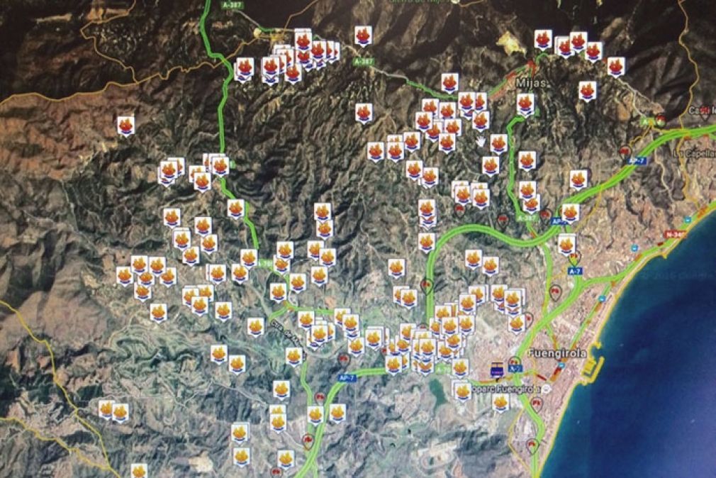 Este mapa refleja los puntos del municipio donde se realizan la quema de rastrojos este fin de semana. IMAGEN: Bomberos Mijas